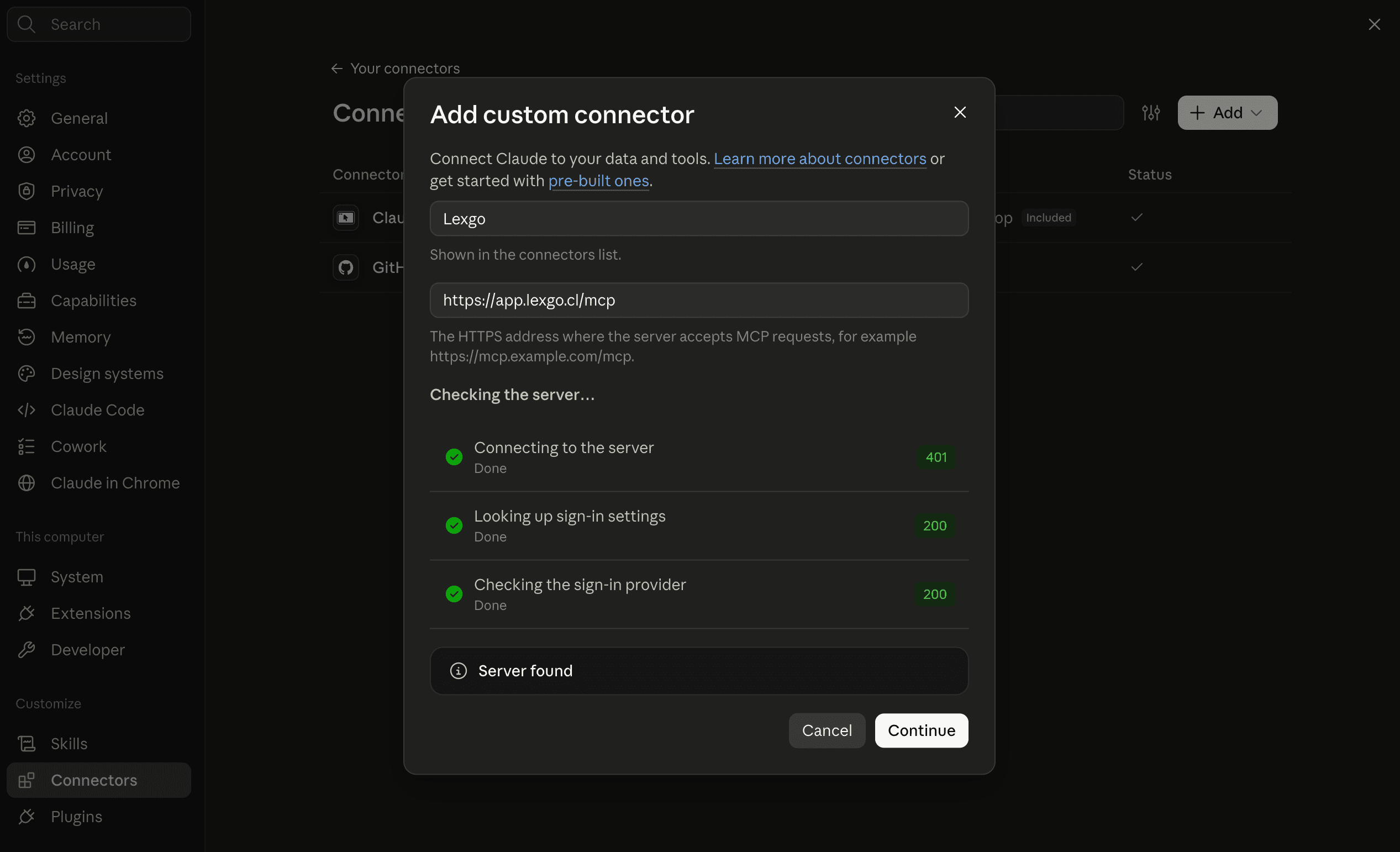 Configuración del conector Lexgo en Claude Desktop